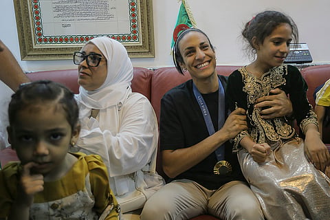 Women's 66 kg boxing Olympic gold medalist Algeria's Imane Khelif